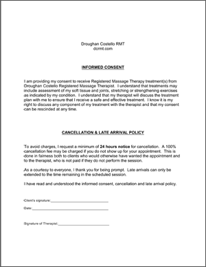Consent and Cancellation Policy form image